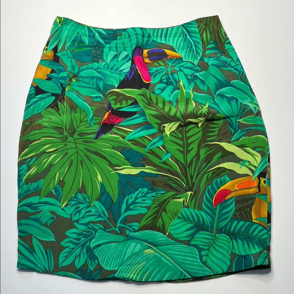 Ellen Tracy Tropical Toucan Pencil Skirt in Green and Teal
